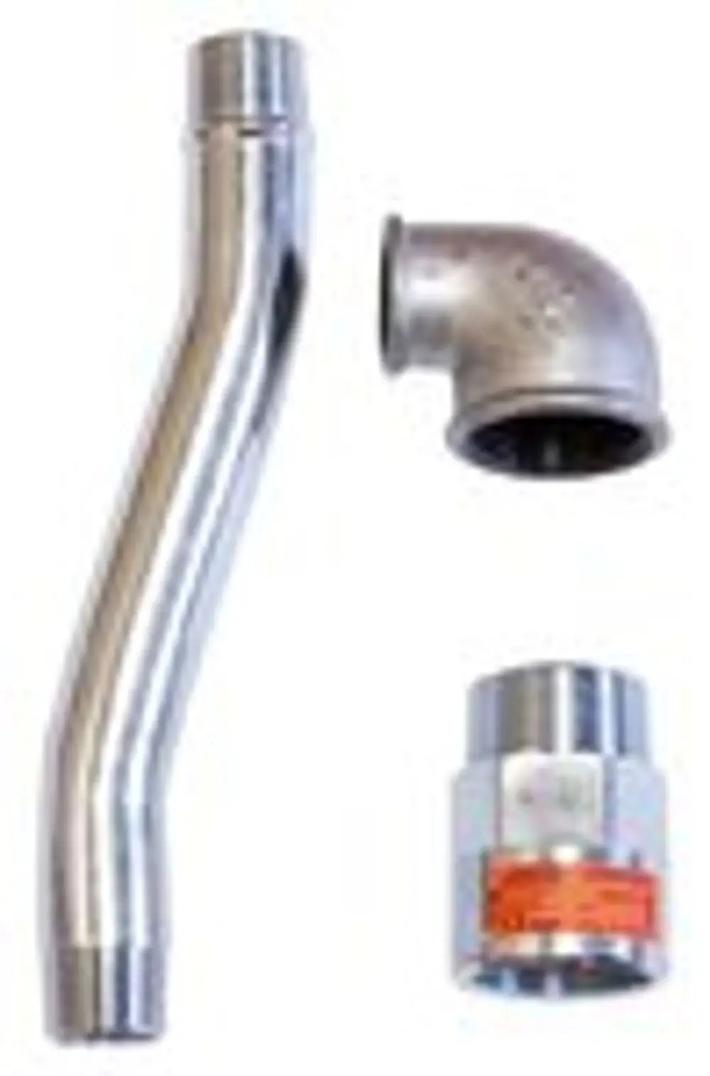 Installationsset aus drei Metallkomponenten, darunter ein gebogener Rohranschluss und ein Absperrventil, geeignet für Vaillant-Geräte.